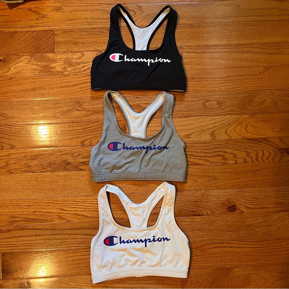 Champion Black, Gray, and White Sports Bra Set